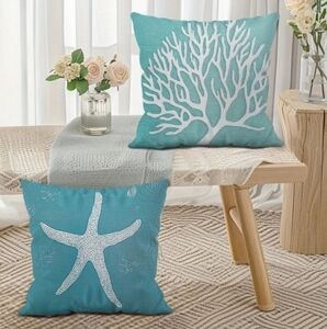 2 Piece Coastal Beach Theme Peachskin Velvet Pillow Covers